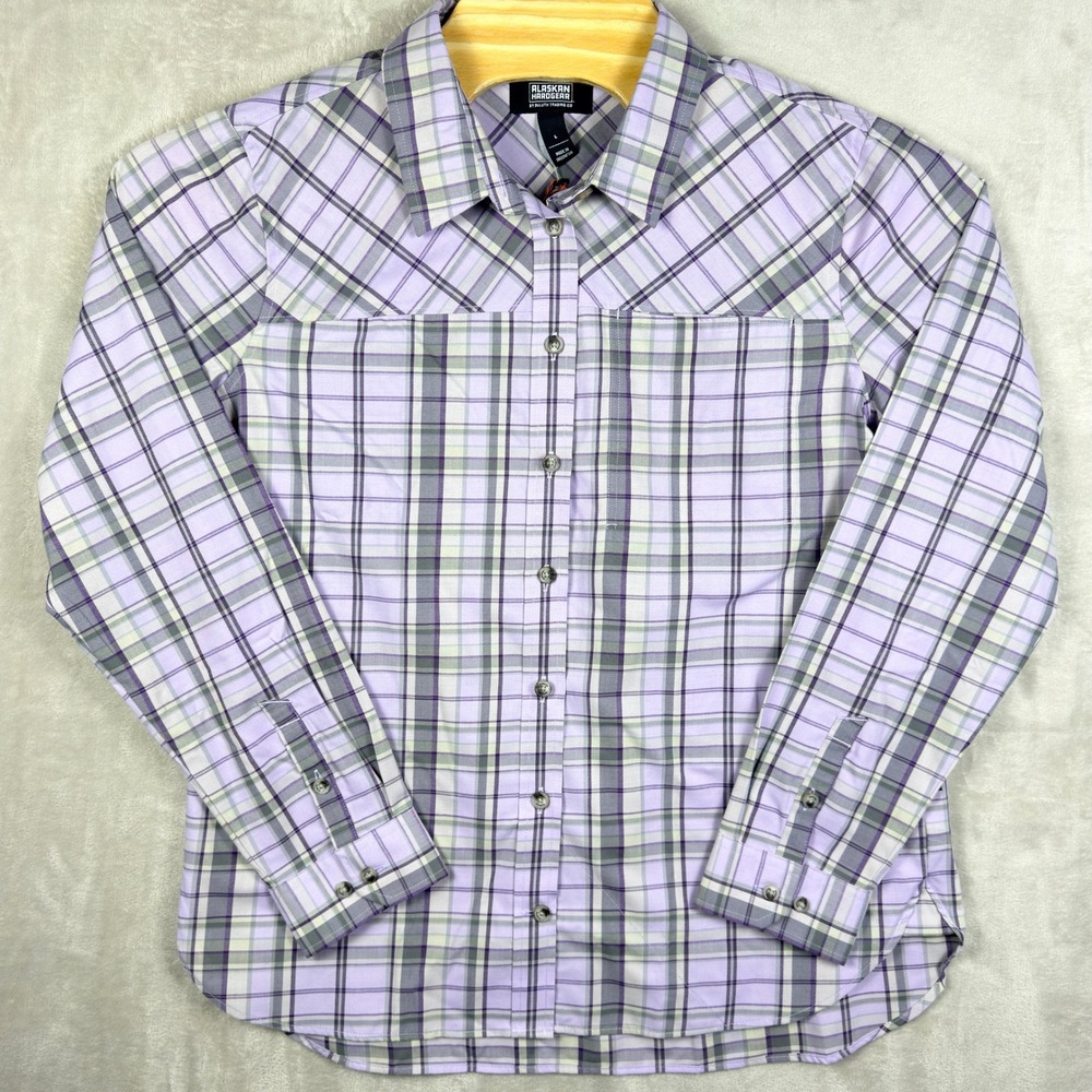 NWT Alaskan Hardgear Midnight Sun Shirt Womens Large Purple Plaid Button Up - Picture 4 of 7